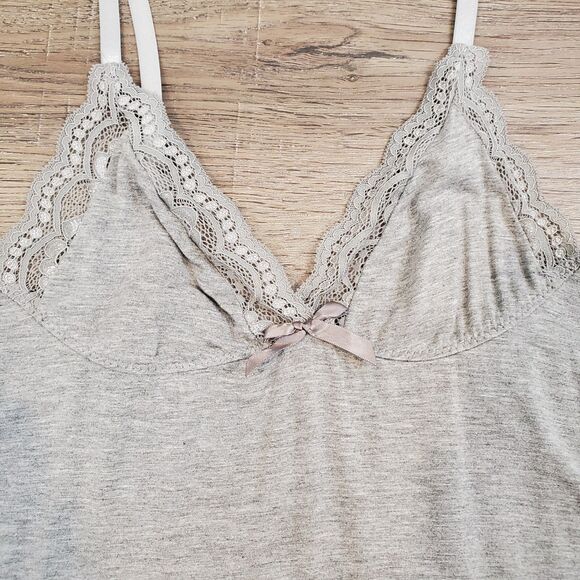Y2k Lace Trim Babydoll Slip Dress Top Side Slit L Gray Feminine Dainty Whimsical - Picture 3 of 10
